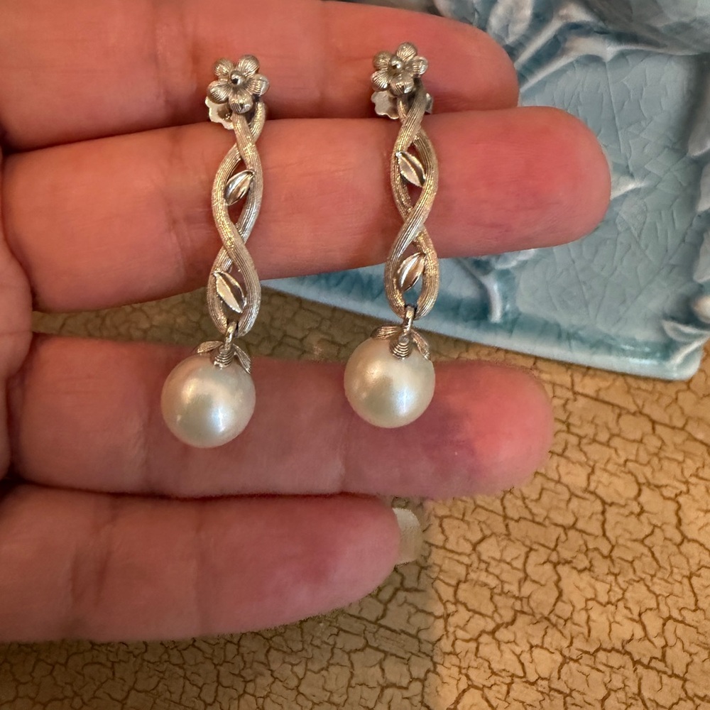 ariva fine jewelry sterling Silver 14k Pearl Drop Earrings - Picture 4 of 6